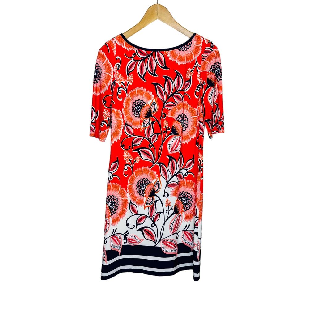 Eliza J Short Sleeve Red Orange Navy Big Floral Sheath Dress Size 2 - Picture 12 of 12